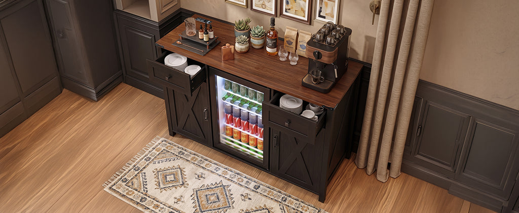 K&K 53.2" Farmhouse Fridge Cabinet