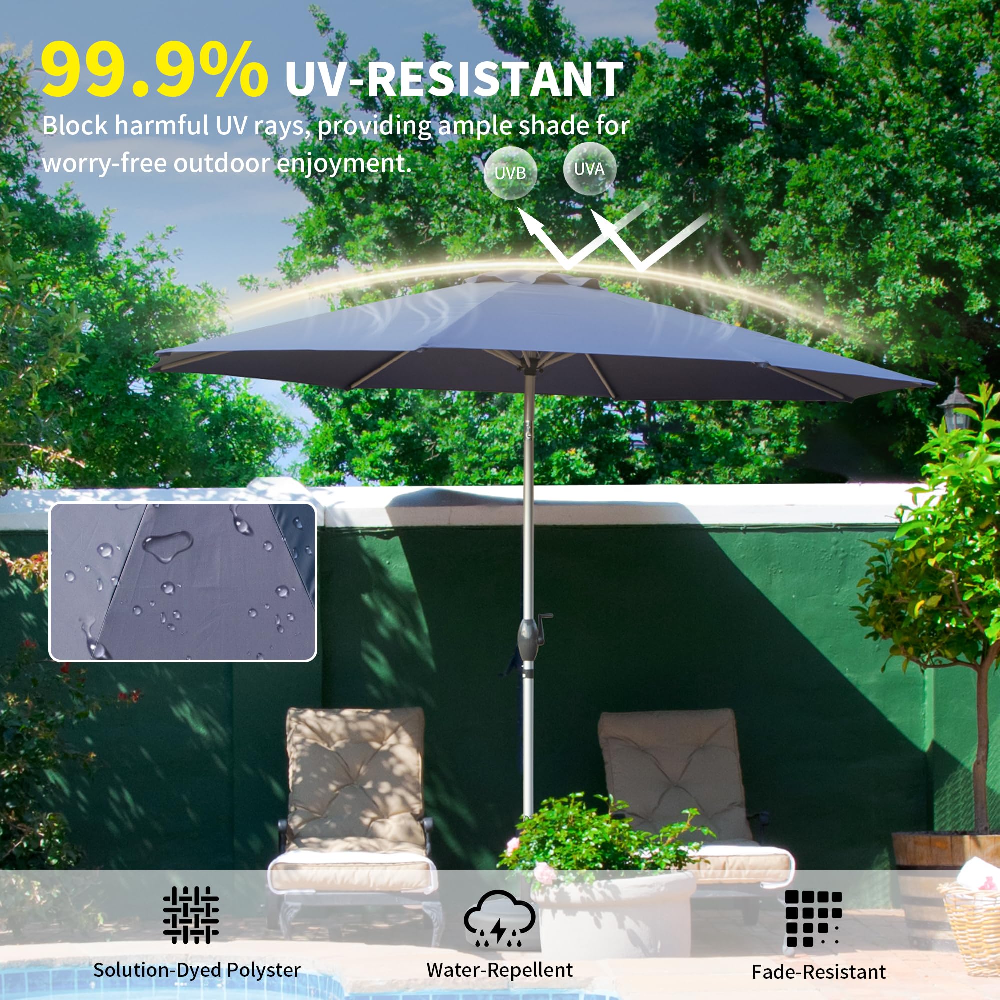 10FT Patio Umbrella with Push Button Tilt and Crank