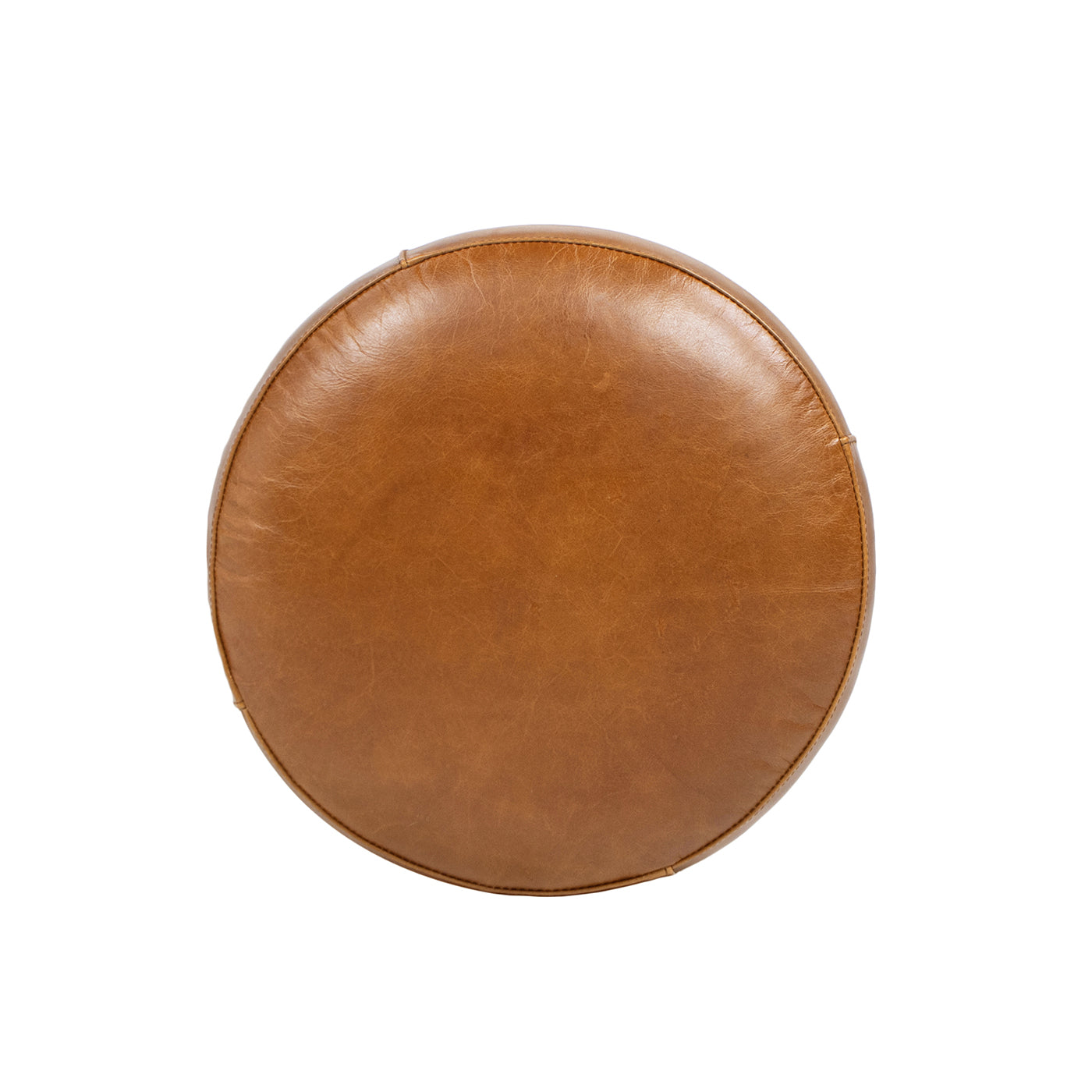 Nico 16" Round Leather Ottoman Stool, Camel