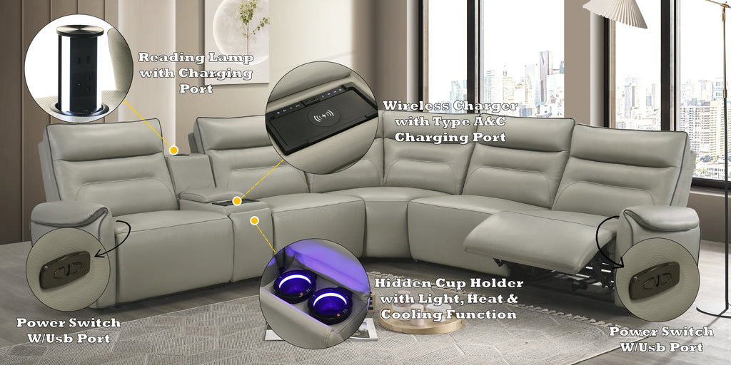 Jayke Top Grain Leather Match Power Motion Sectional Sofa