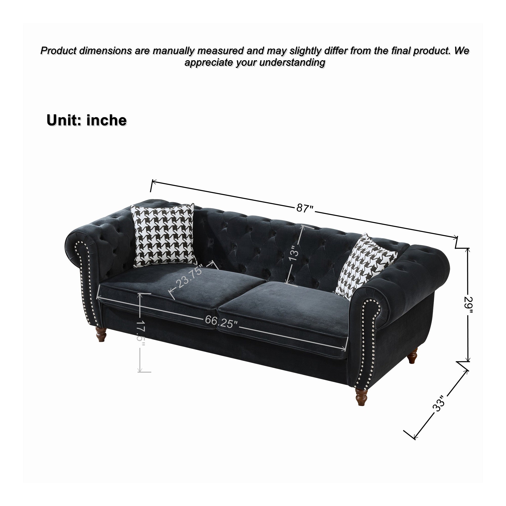 Chesterfield Velvet Upholstery Fabric Sofa - 3 Seater