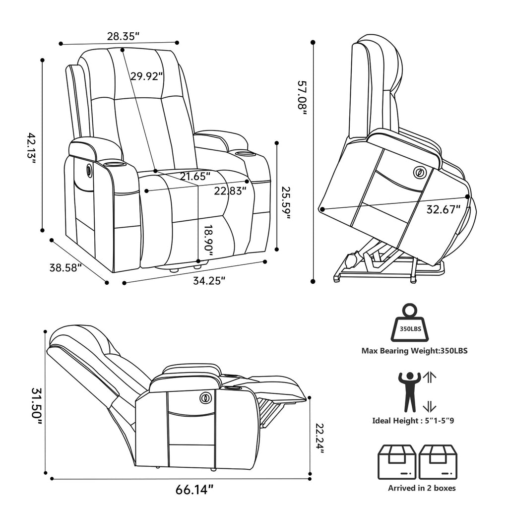 Beige PU Power Lift Recliner Chair for Elderly