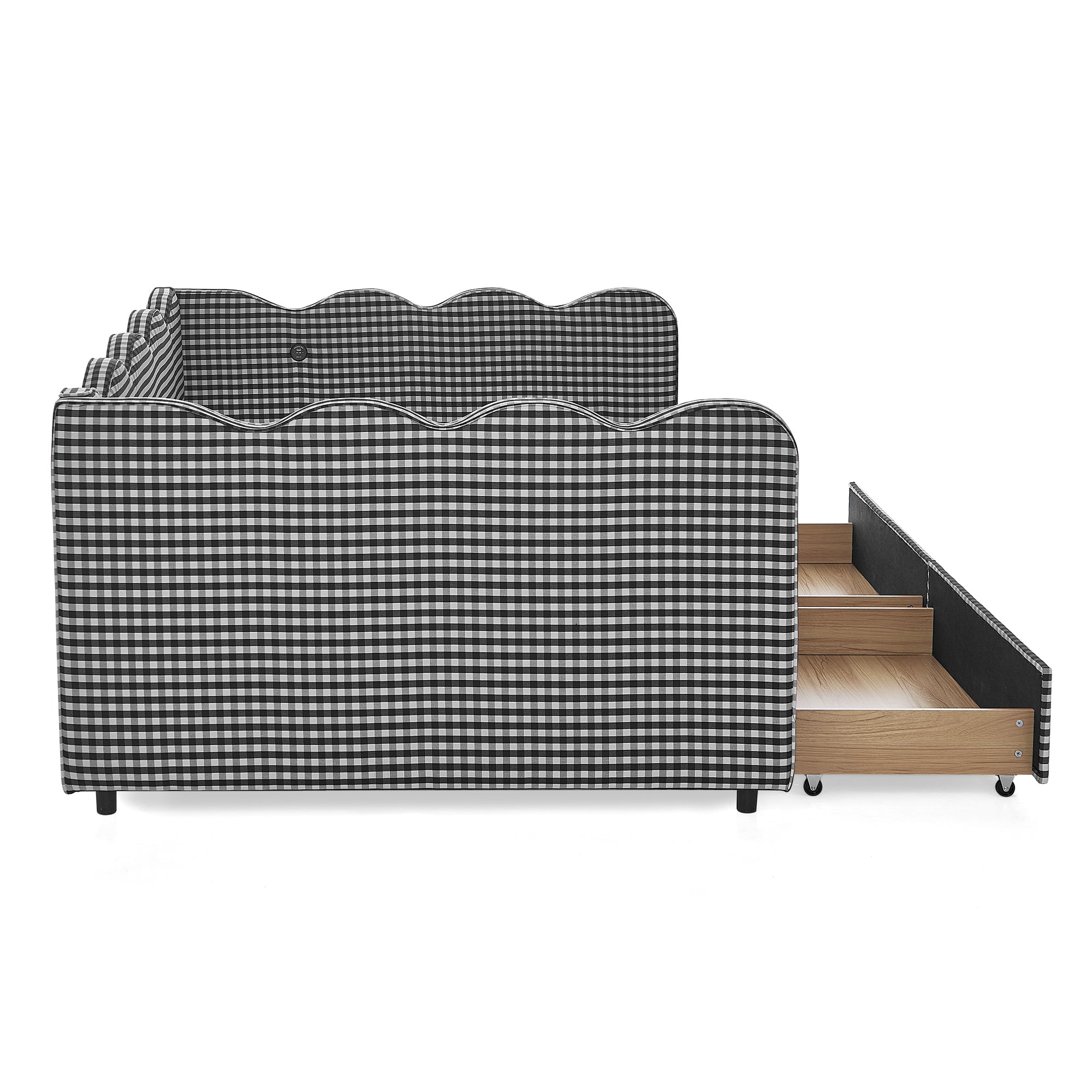 Full Size Cozy Gingham Daybed with Two Storage Drawers and USB Port