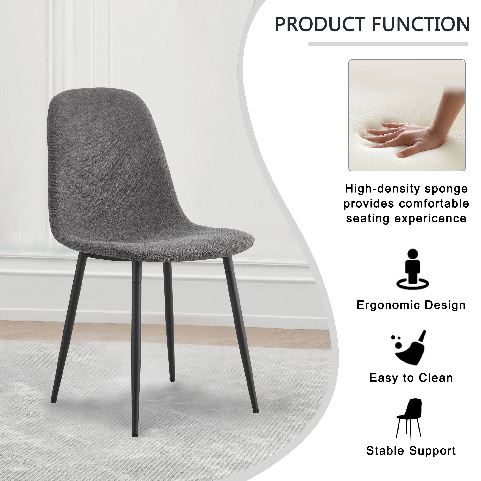 Comfortable Linen-Cotton Dining Chair Set - Six Pieces in Dark Gray