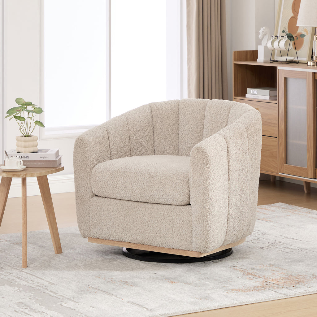 31.89" Wide Modern Chenille Cushioned Metal Base Swivel Chair