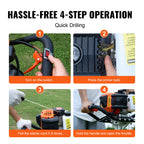 Gas Post Hole Digger 52CC 1450W with 8" Drill Bits & 1 Extension Rod