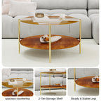 Luxurious Round Coffee Table with Gold-Tinted Tempered Glass Top