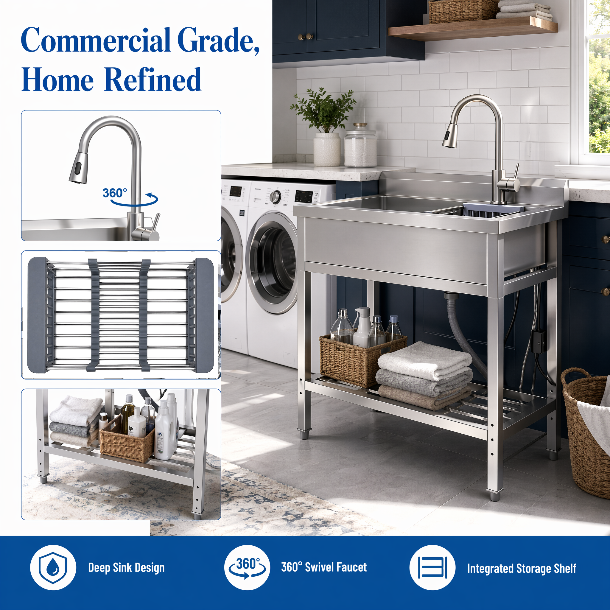 Stainless Steel Utility Sink, Freestanding Sink 2