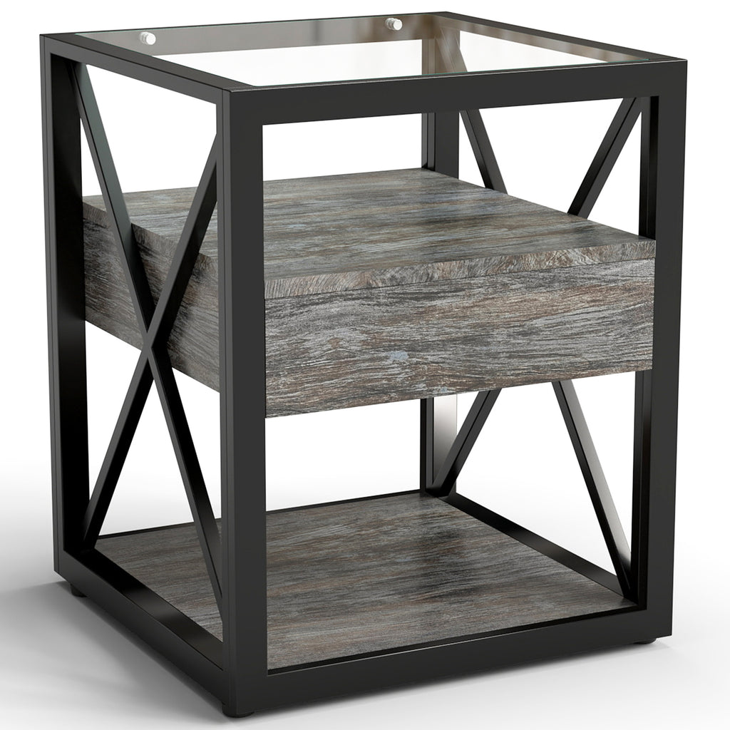 Set of 2 Modern End Table with Drawer