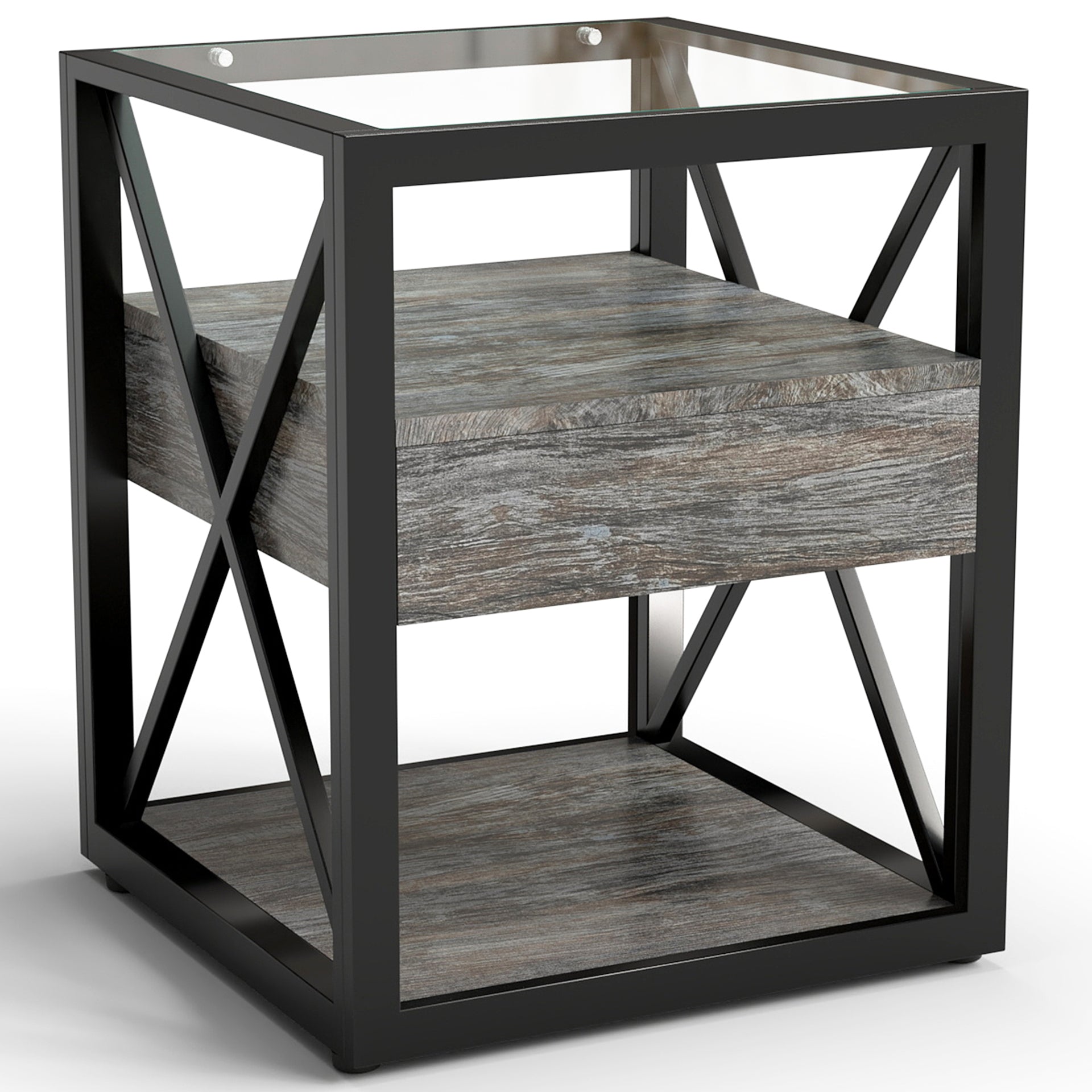 Set of 2 Modern End Table with Drawer