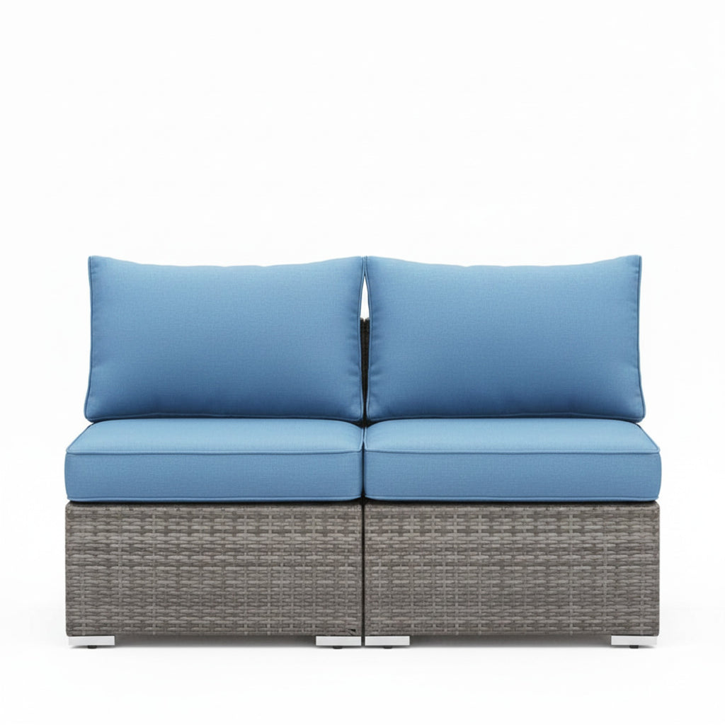 59.8" Outdoor Wicker Armless Sofa Set - 2-Piece Patio Loveseat