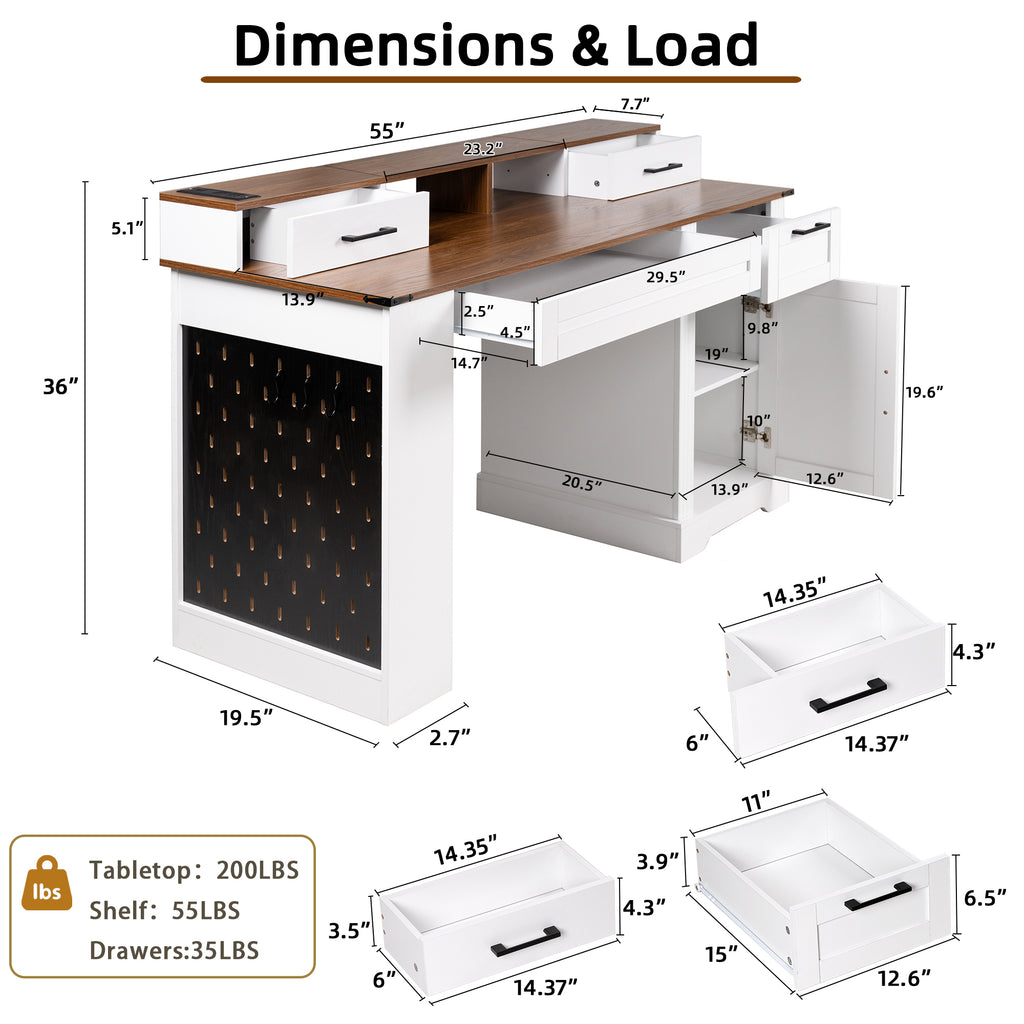 55" Farmhouse Office Desk with Storage Cabinet