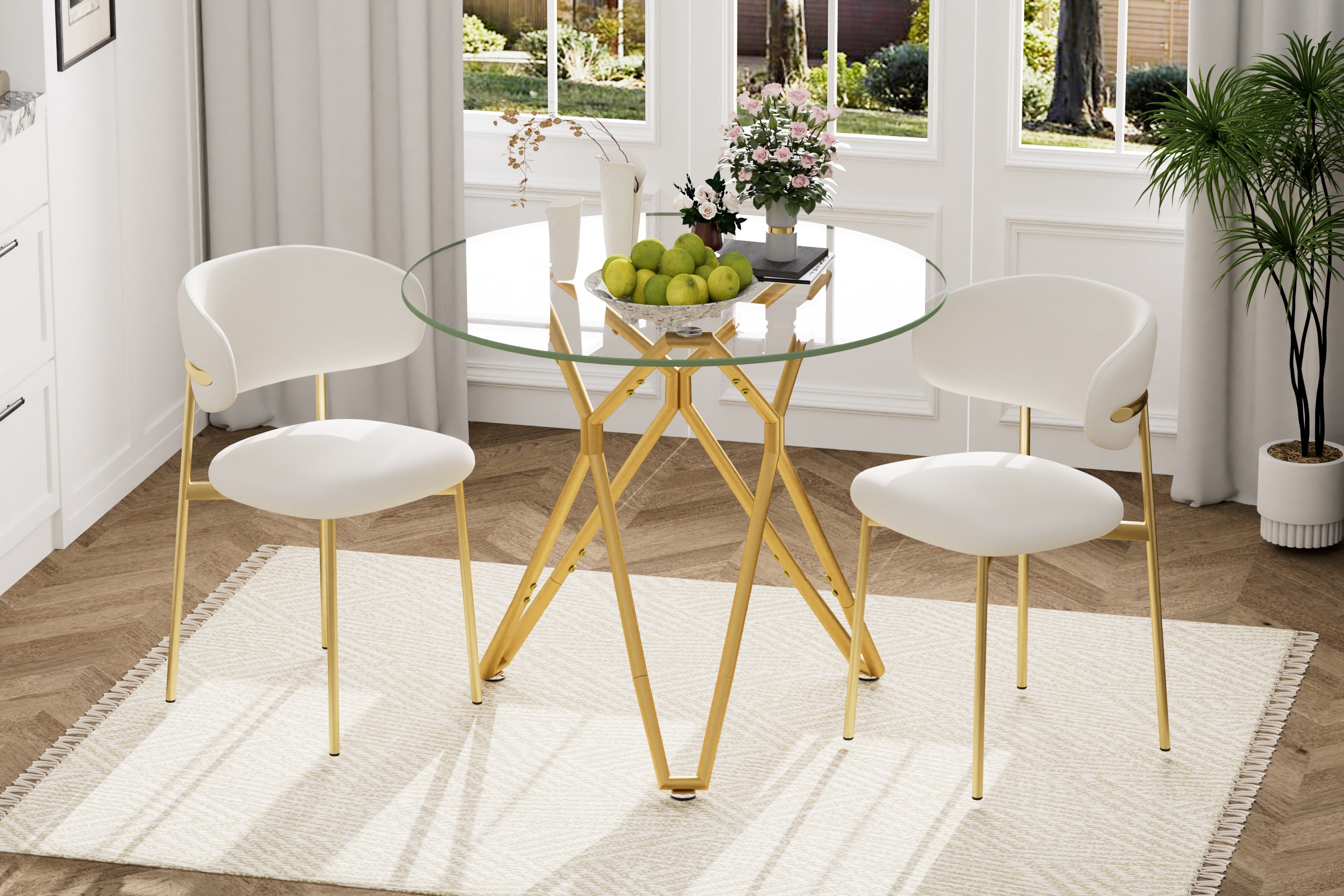 35.4-Inch Round Tempered Glass Dining Table