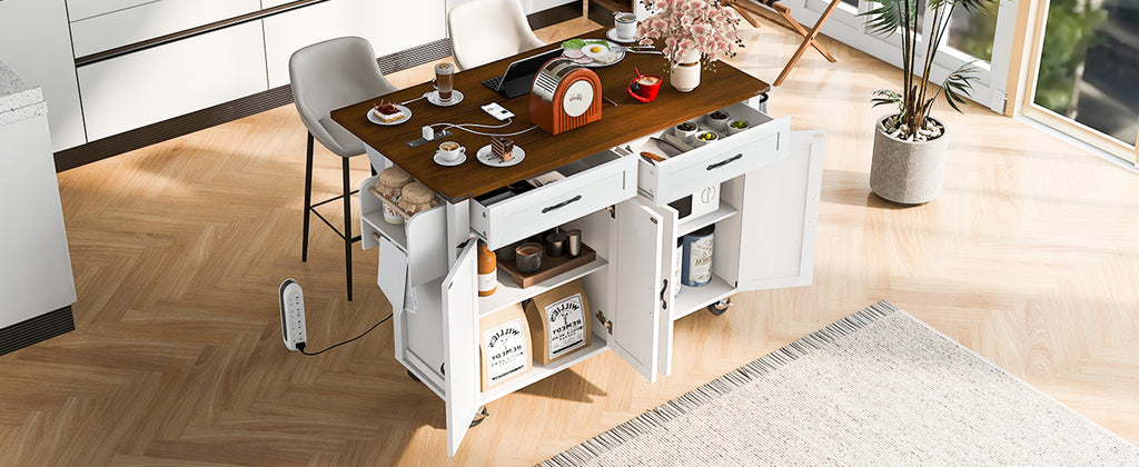 K&K Farmhouse Kitchen Island with Power Outlet