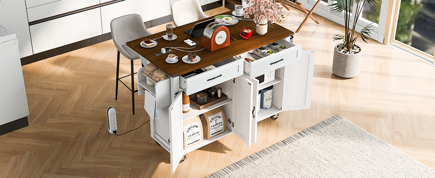 K&K Farmhouse Kitchen Island with Power Outlet