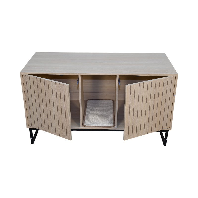 Modern Wooden Cat House with Scratching Mat