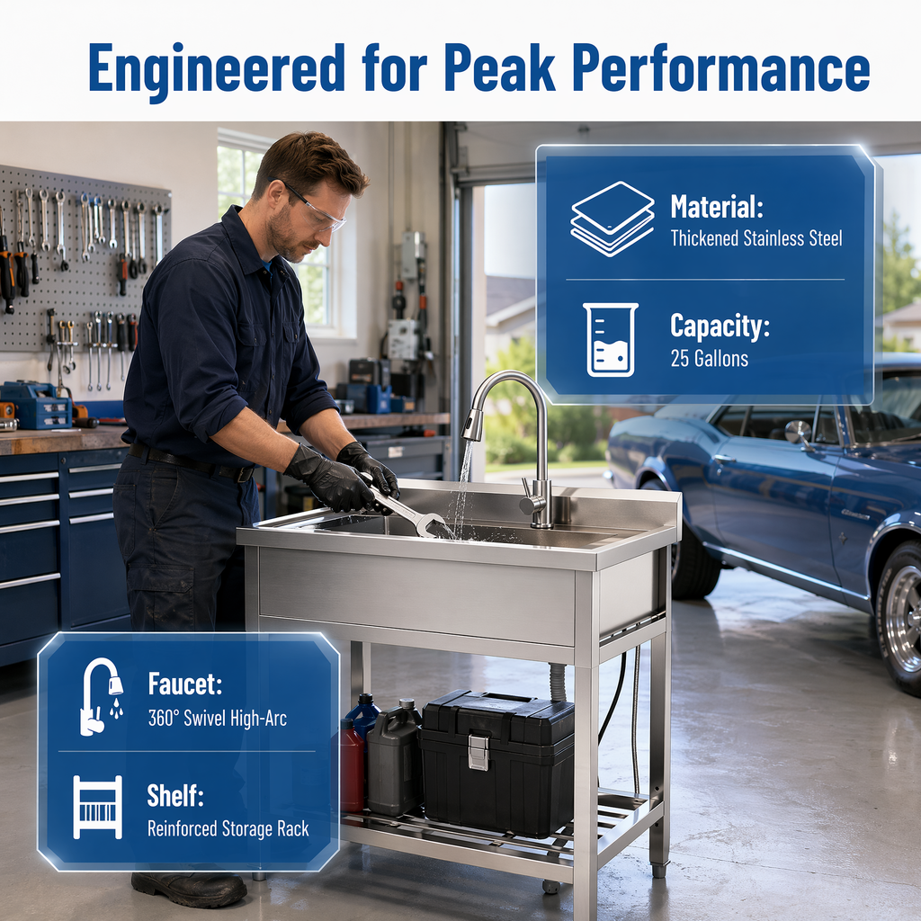 Stainless Steel Utility Sink, Freestanding Sink 2
