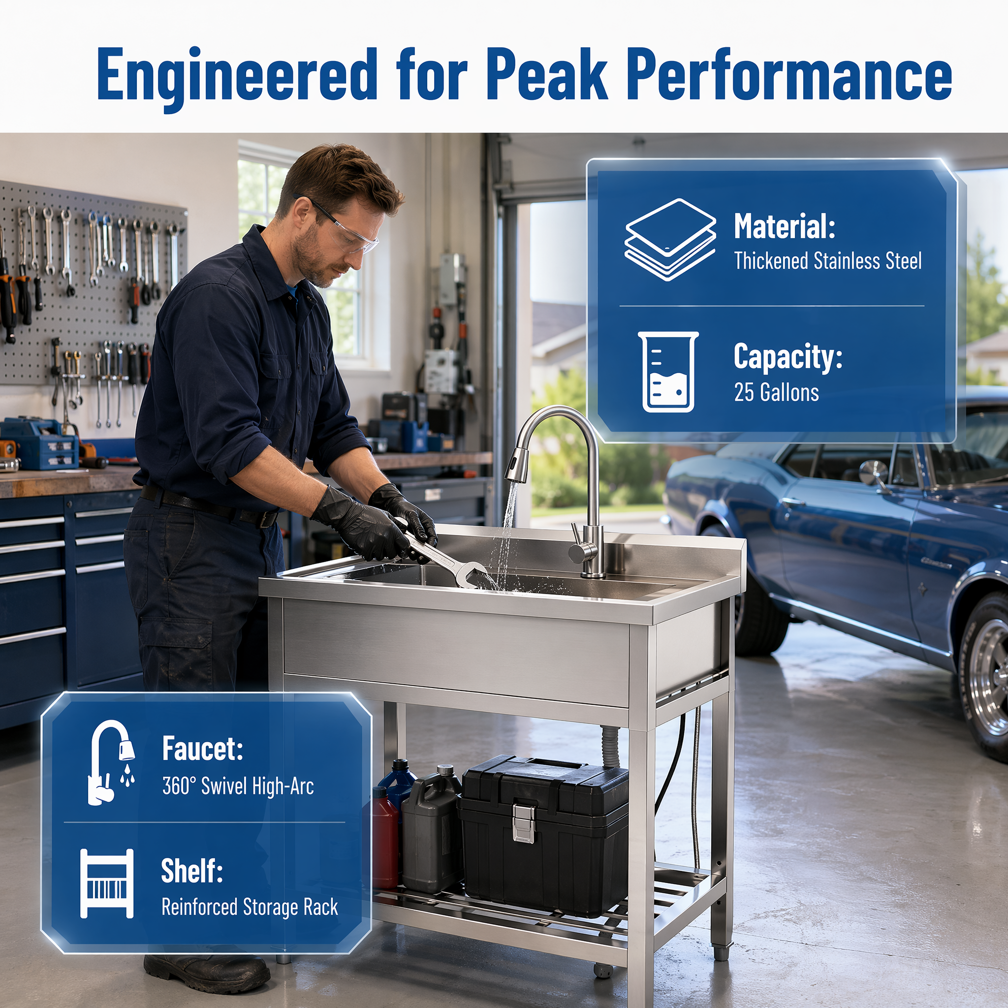 Stainless Steel Utility Sink, Freestanding Sink 2