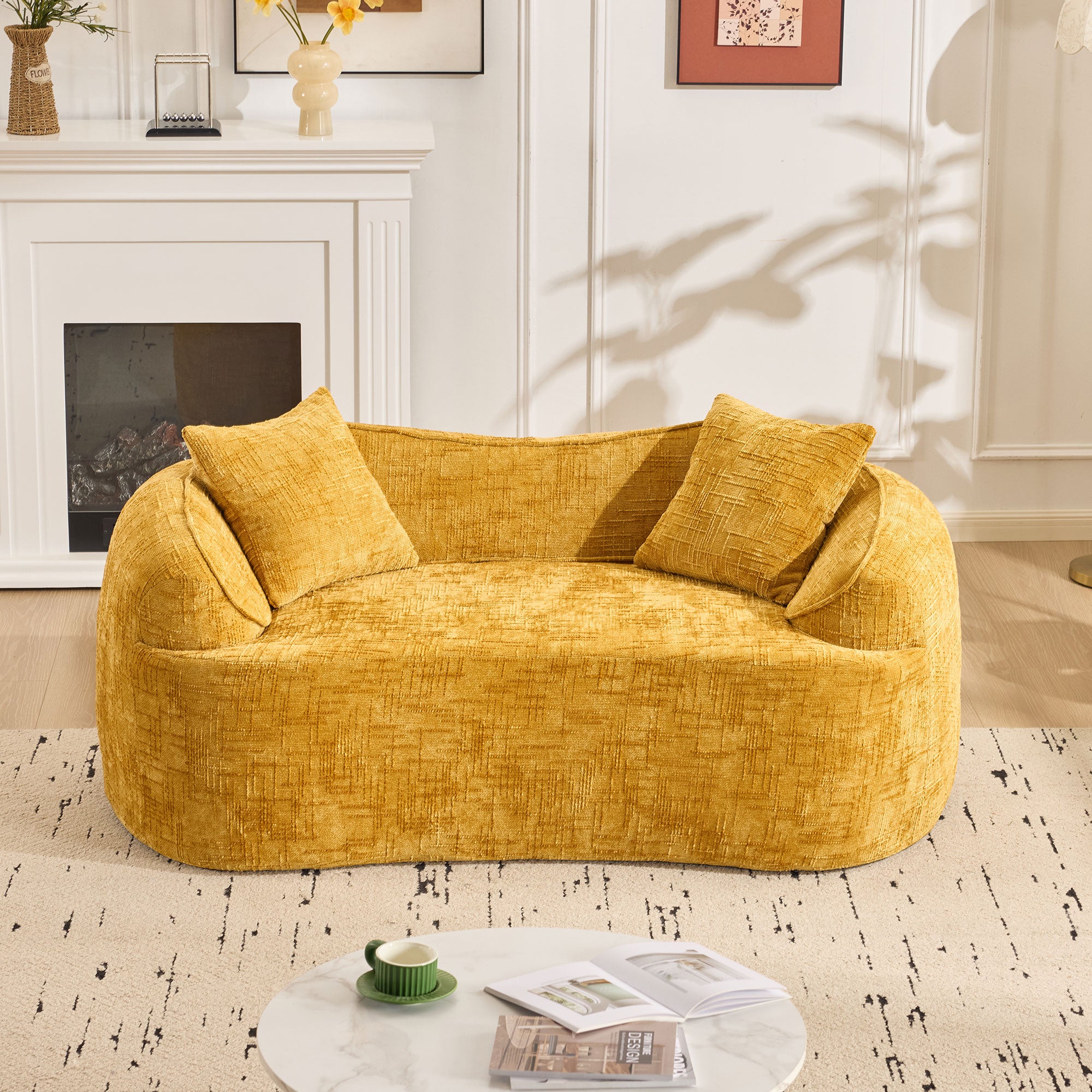 Yellow Curved Two-Person Compress Sofa