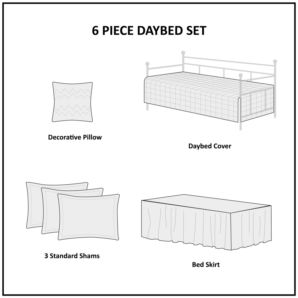6 Piece Reversible Scalloped Edge Daybed Cover Set