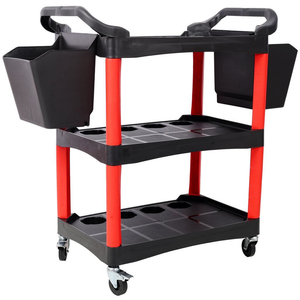 3 Tier Rolling Auto Detail Cart With Wheels, 2 Buckets