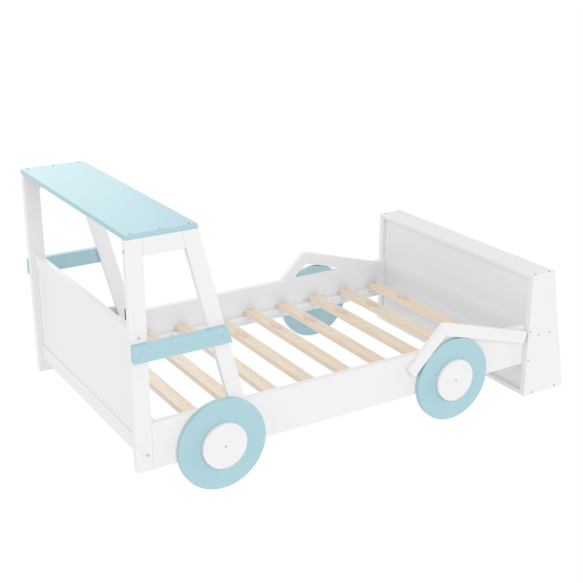 Twin Size Car Bed with Storage Shelves, Kids Platform Bed