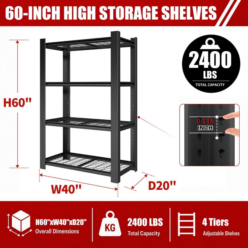 60"H 4-Tier Adjustable Heavy Duty Shelving Rack