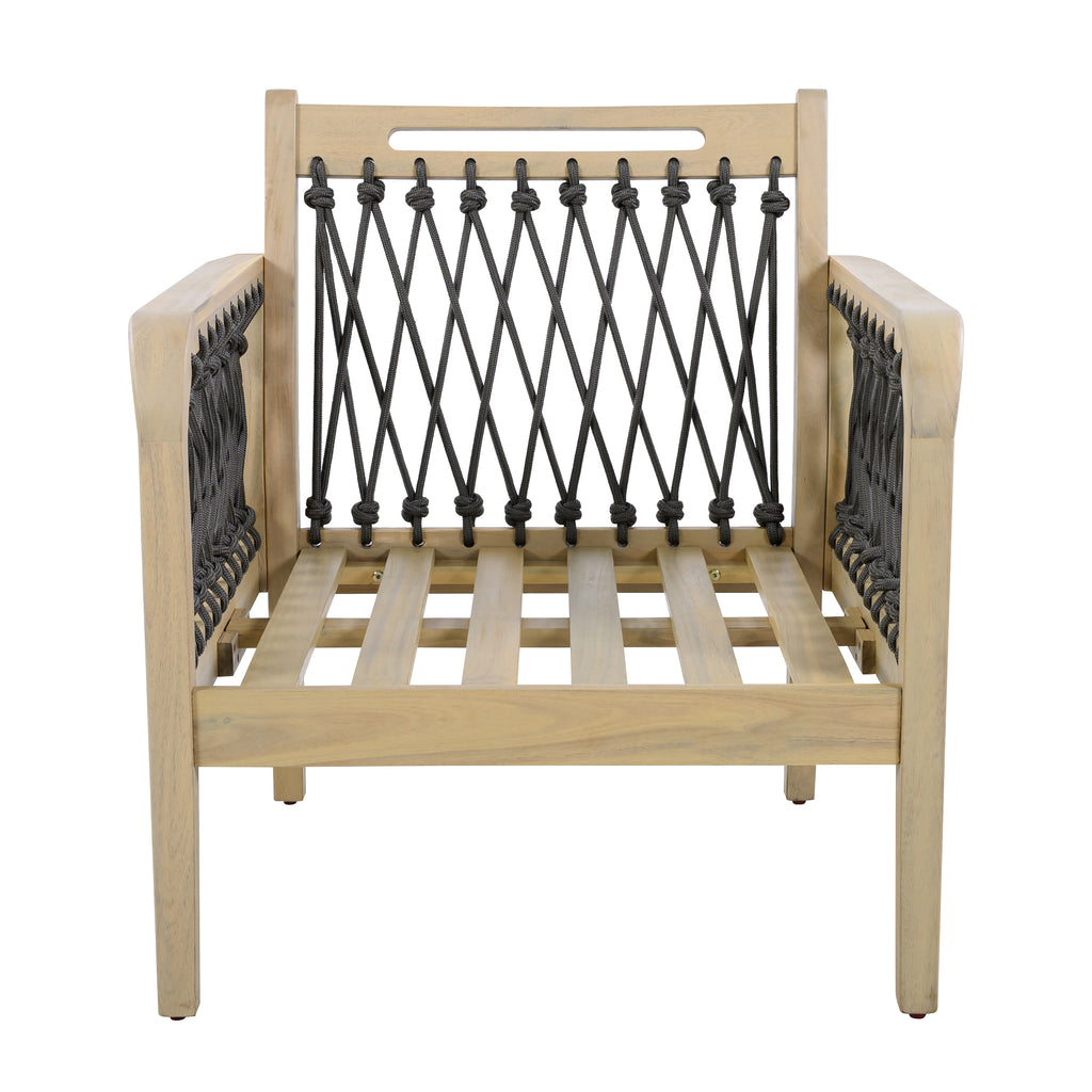 Outdoor Acacia Wood Club Chair with Handwoven Rope