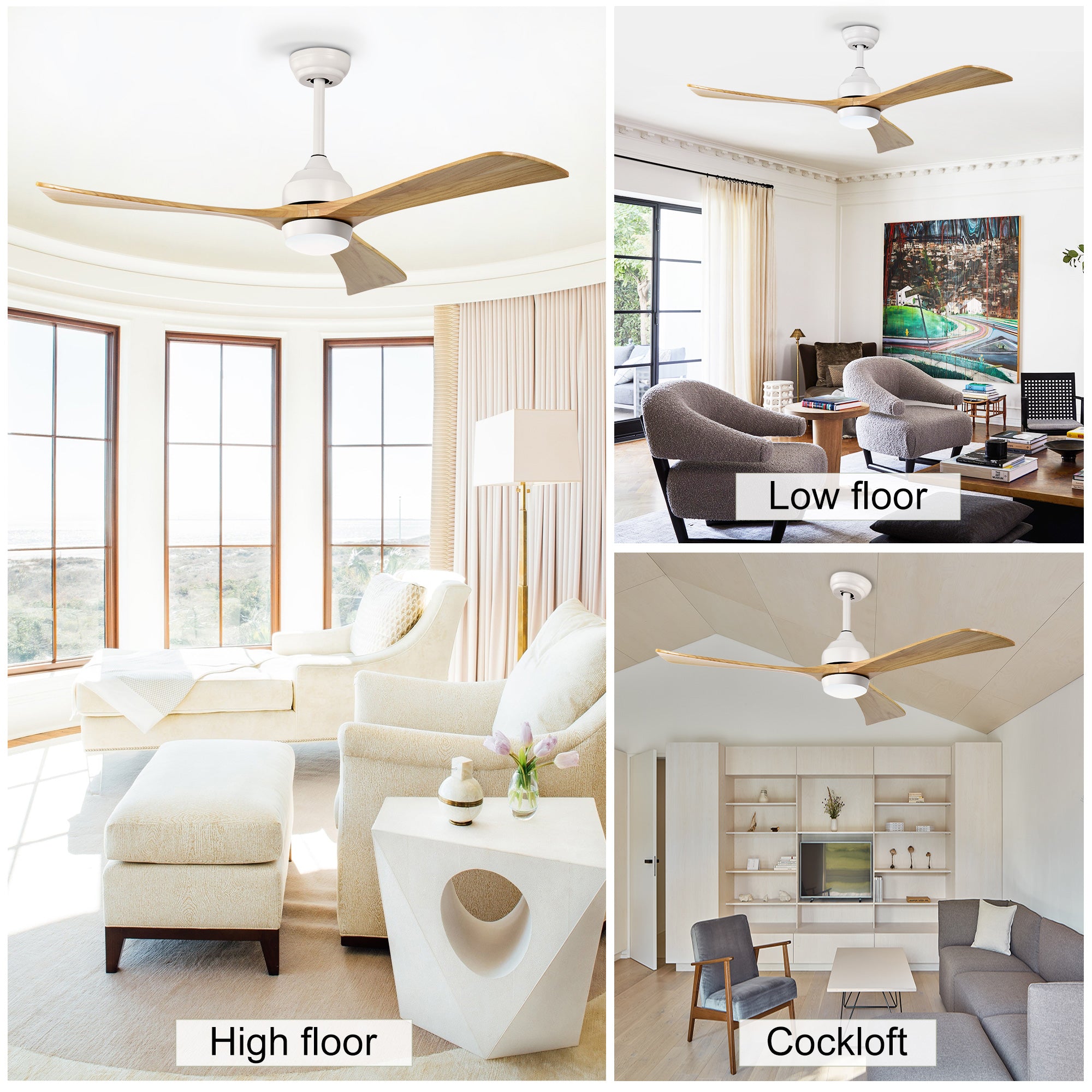 52" Solid Wood Blades Ceiling Fan with Lights Remote Control