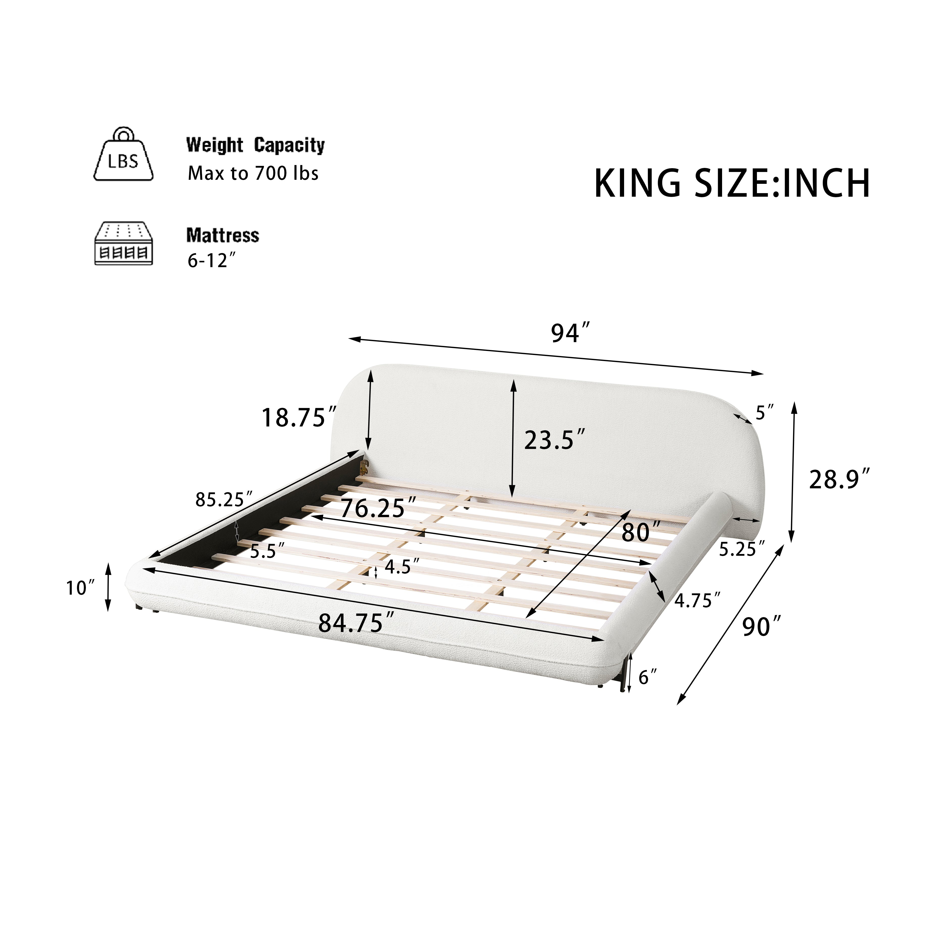King Size Bed Frame with Boucle Fabric