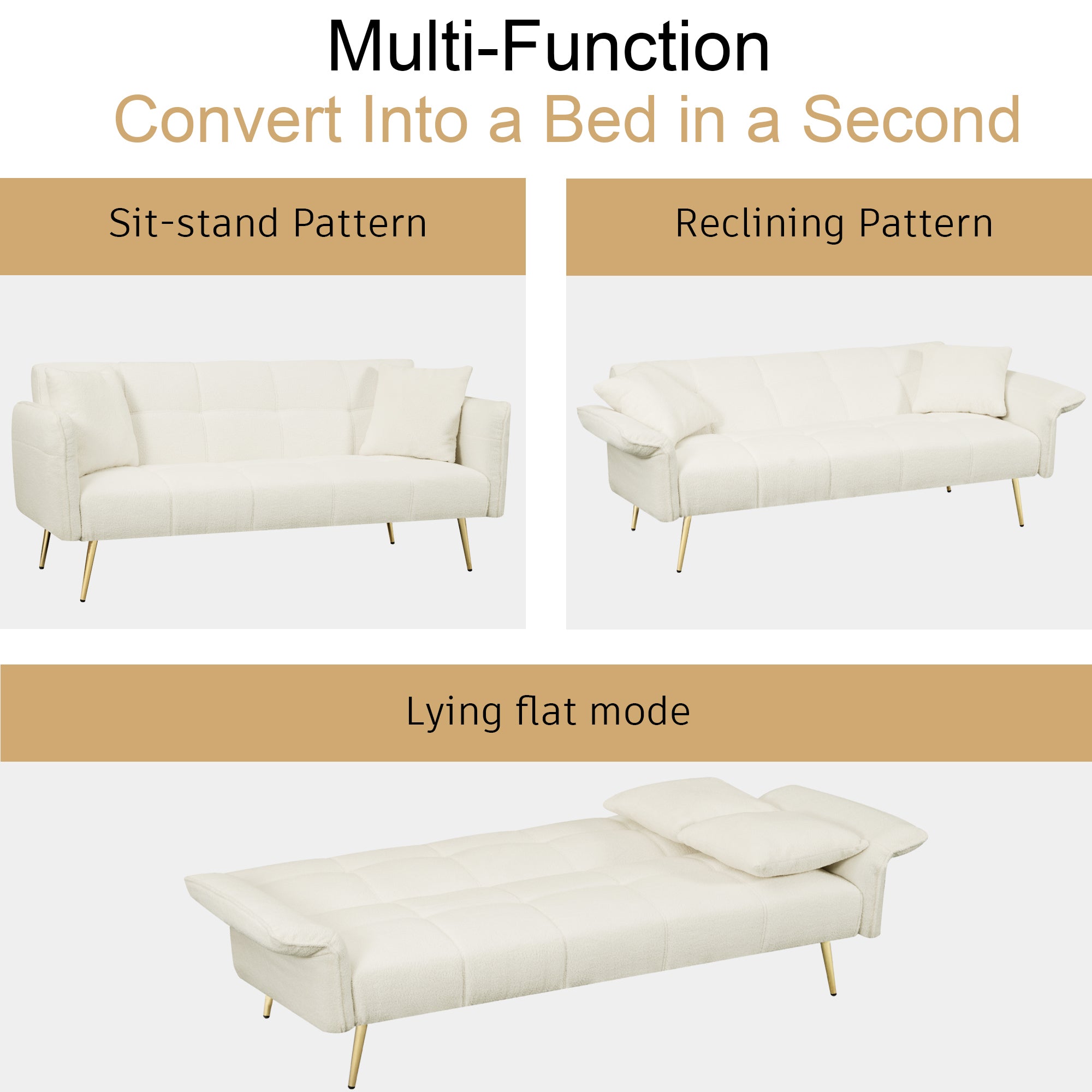 70.1" Futon Sofa Bed Convertible Double Sofa Bed with Folding Armrests