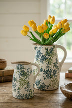 7.9x5.9x9.4" Floral Pitcher Vase