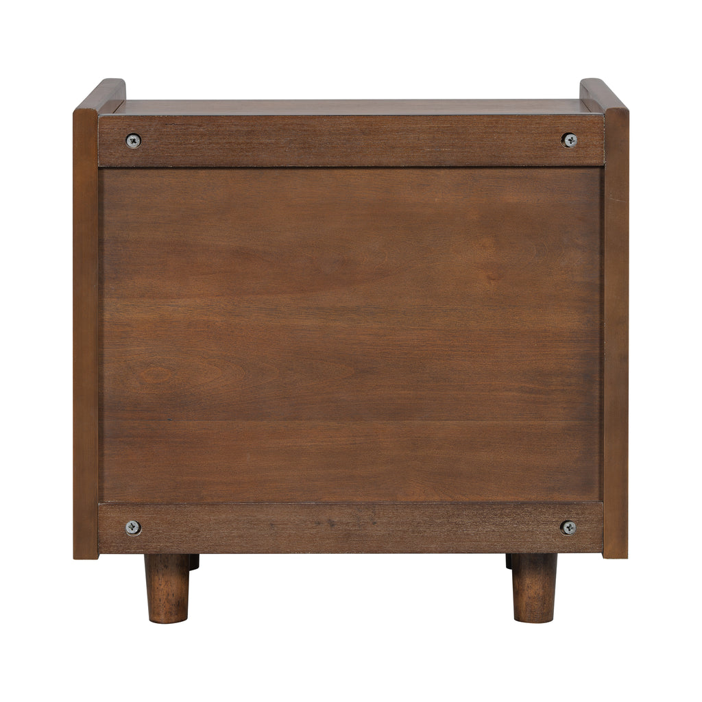 Walnut Nightstand with Rattan Detail