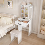Modern Mini Dressing Table with LED-lit Mirror & Hidden Storage