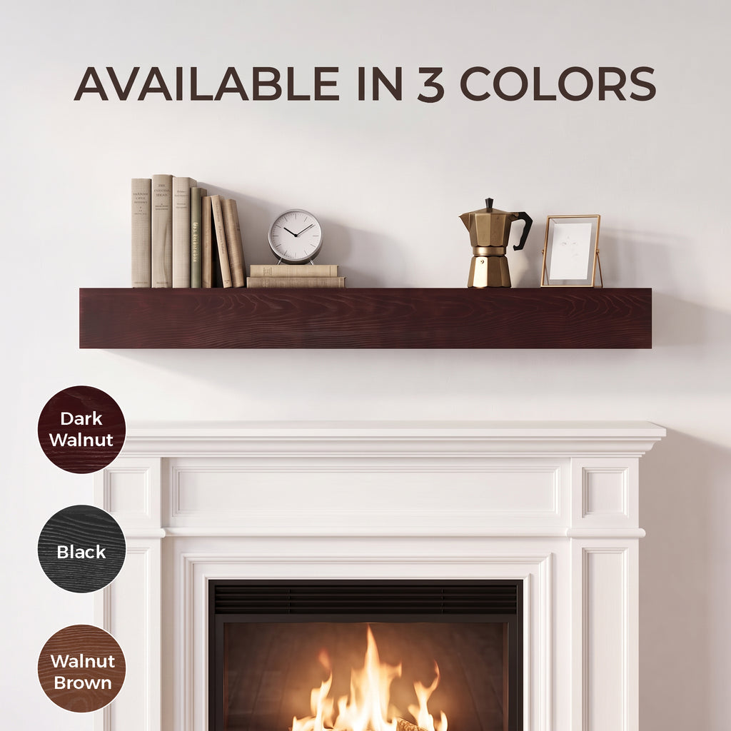 60-Inch Fireplace Mantel Floating Shelf, Solid Pine Wood, Dark Walnut