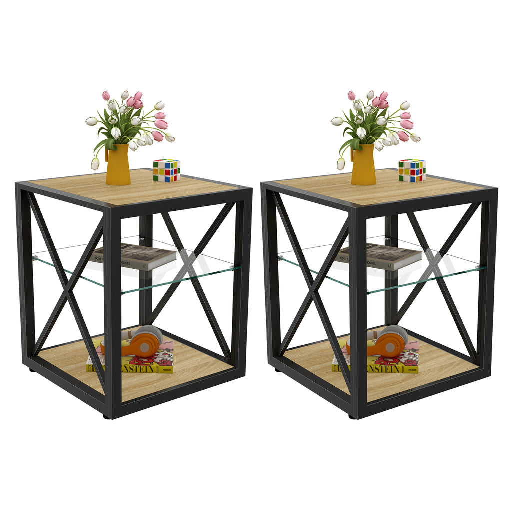 Set of 2 Modern End Table Nightstand for Bedroom & Living Room