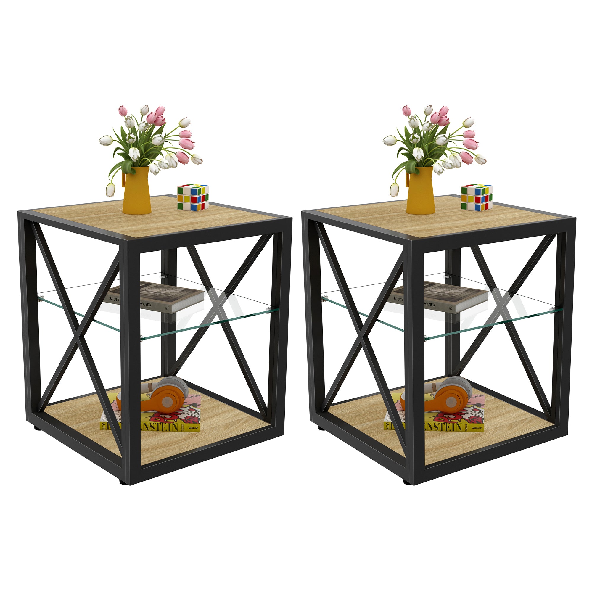 Set of 2 Modern End Table Nightstand for Bedroom & Living Room