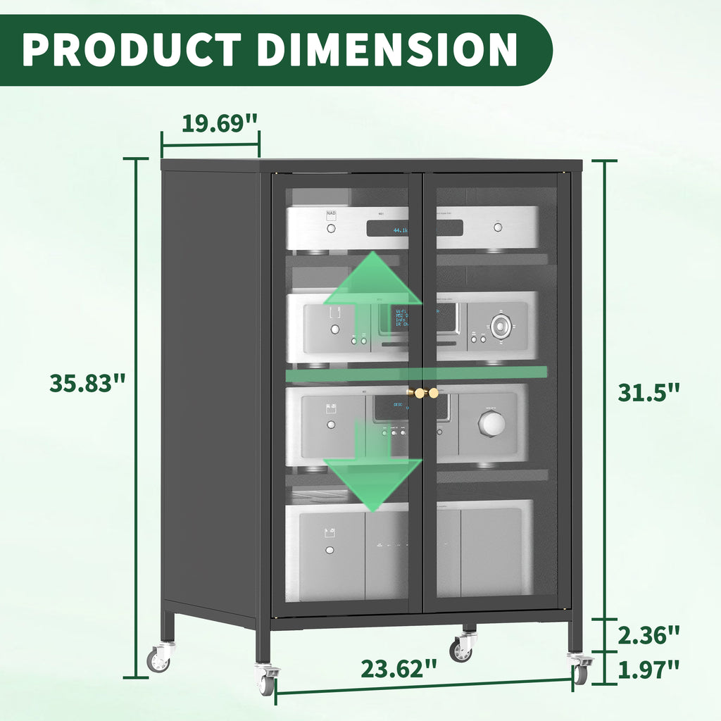 35.8" High Media Storage Cabinet with Wheels