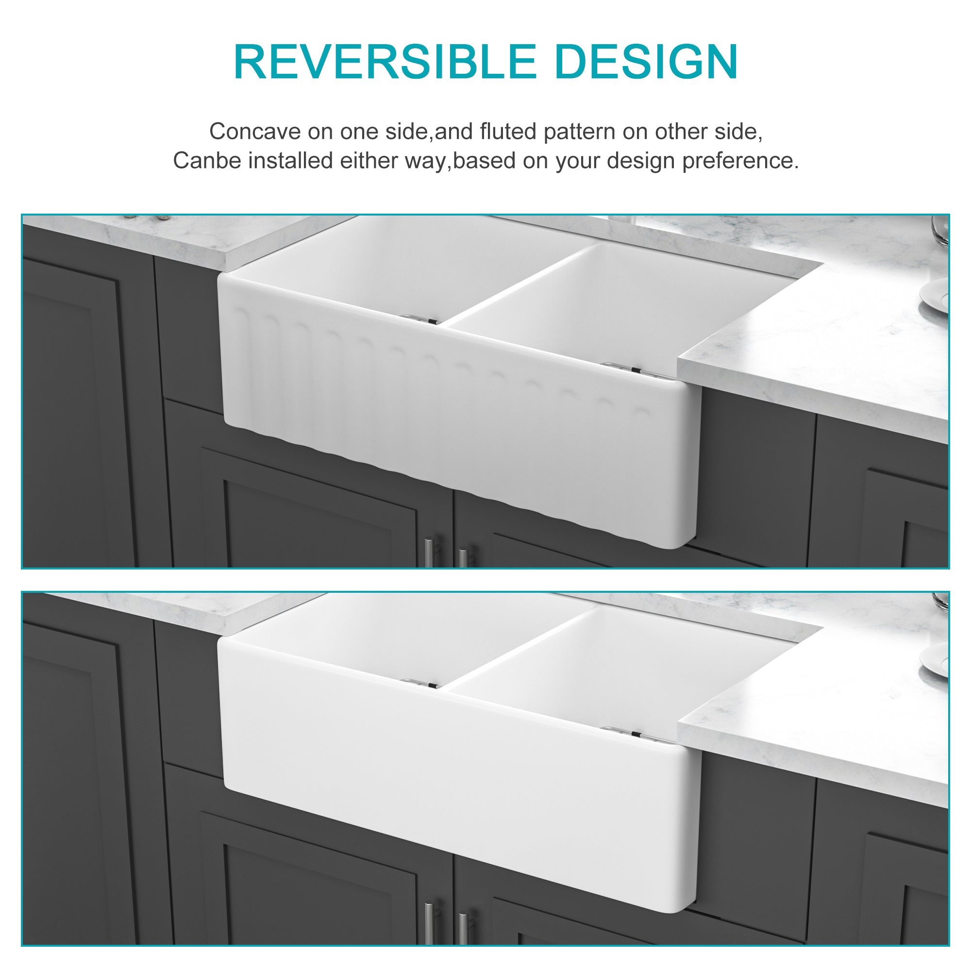 White Farmhouse Sink - 33 x 20 x 10 Inch