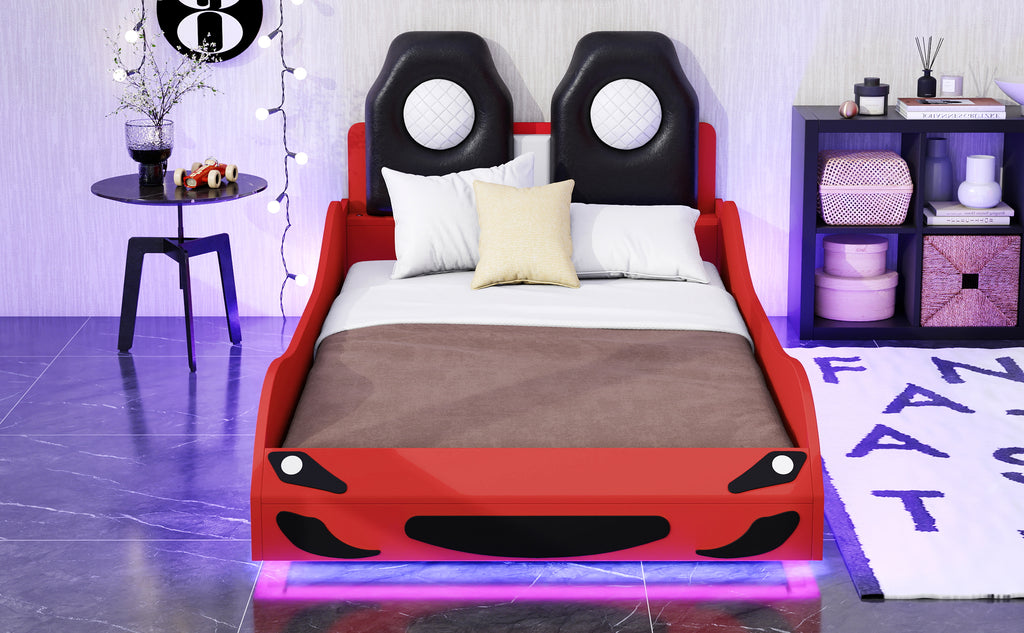Wood Twin Size Race Car-Shaped Platform Bed
