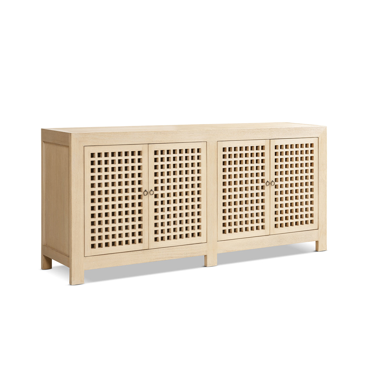 Alden 34-Inch Tall Reclaimed Pine Lattice 4-Door Cabinet, Brushed White