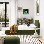 Archie Puffy Grounded Upholstered Platform Bed, Olive