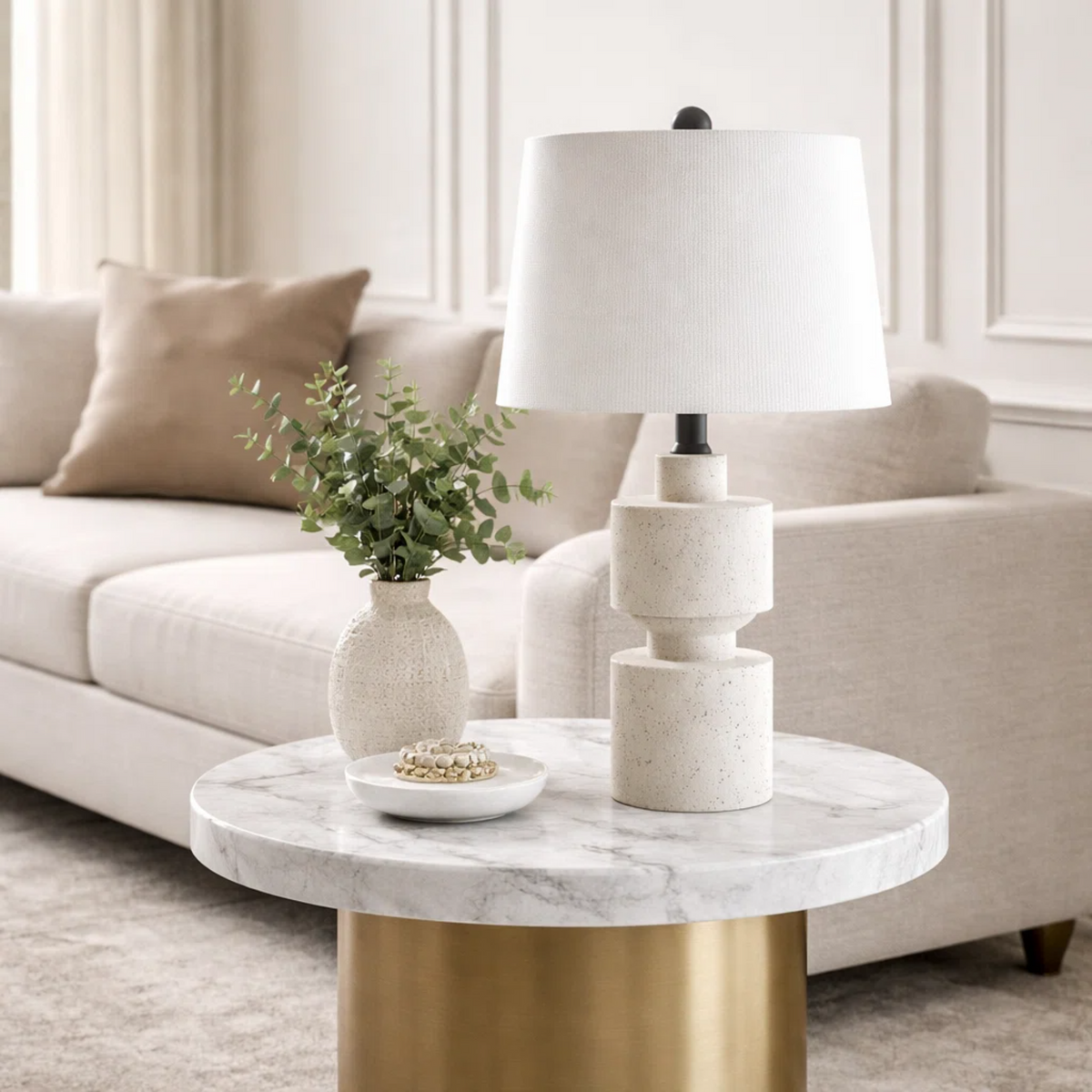 Modern Farmhouse Table Lamp, 24.5-Inch, Resin, Beige