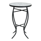 Outdoor Round Side Table with Mosaic-Style Top and Curved Iron Legs