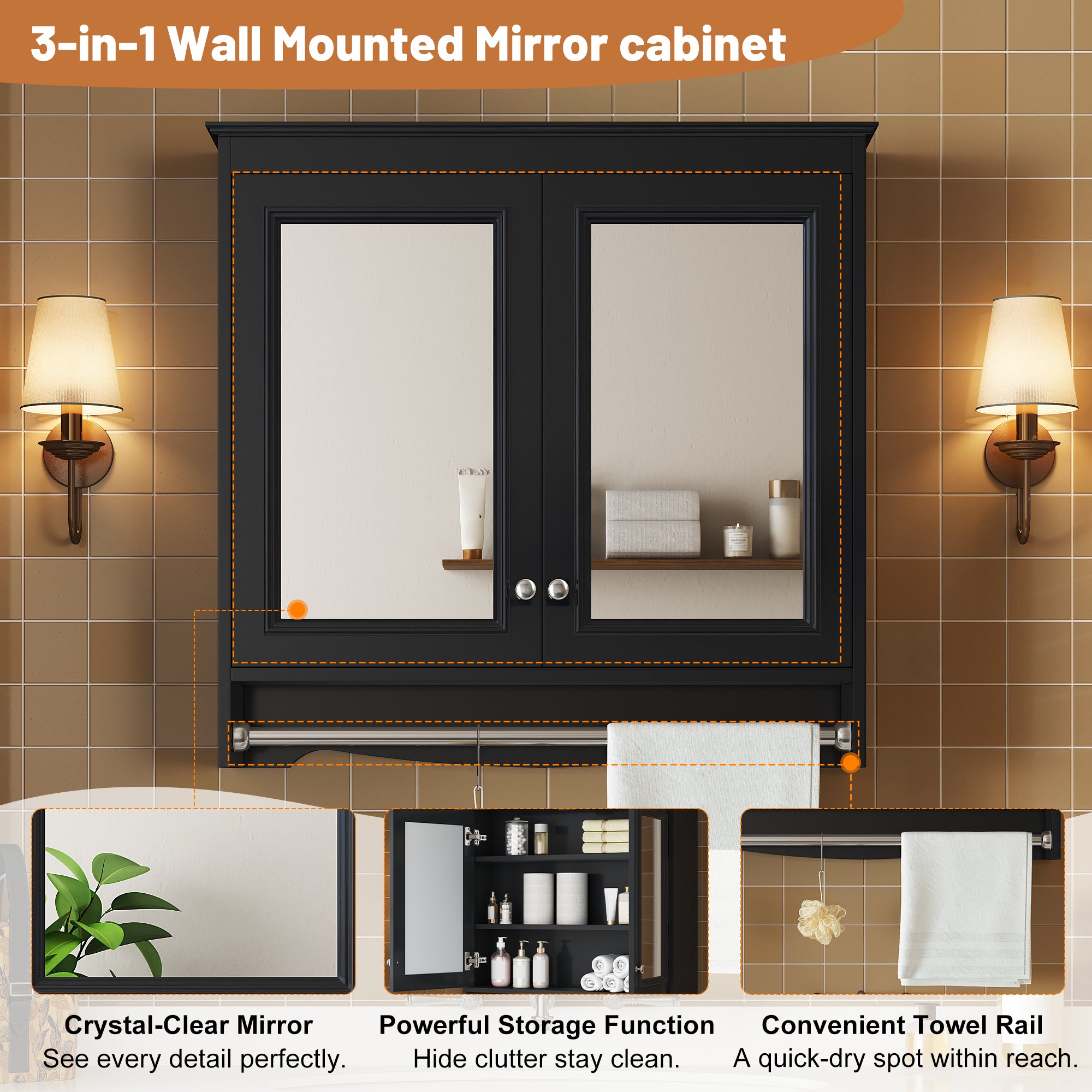 3-in-1 Bathroom Mirror Cabinet
