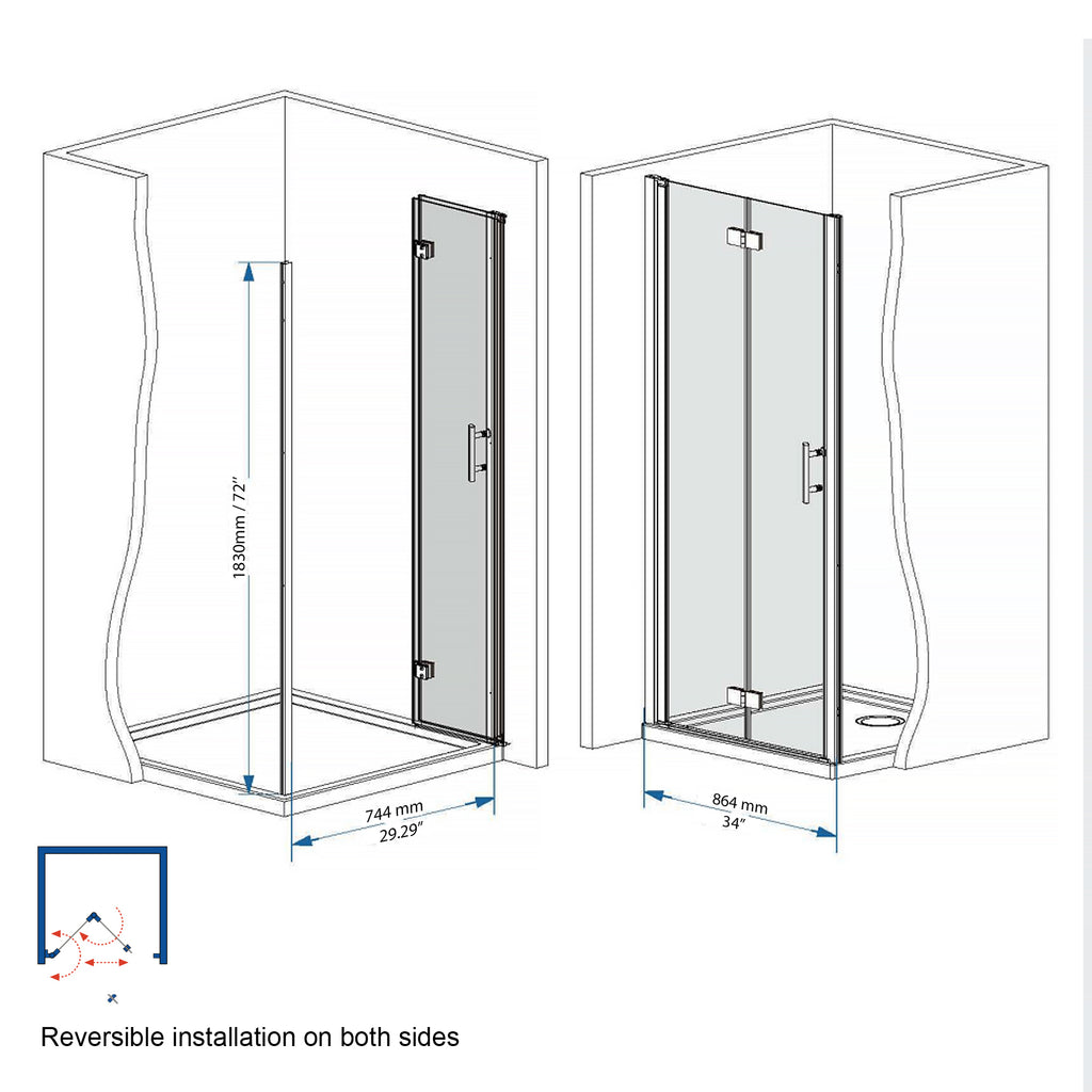 Matte Bifold Shower Door 35-34"x72" with Tempered Glass