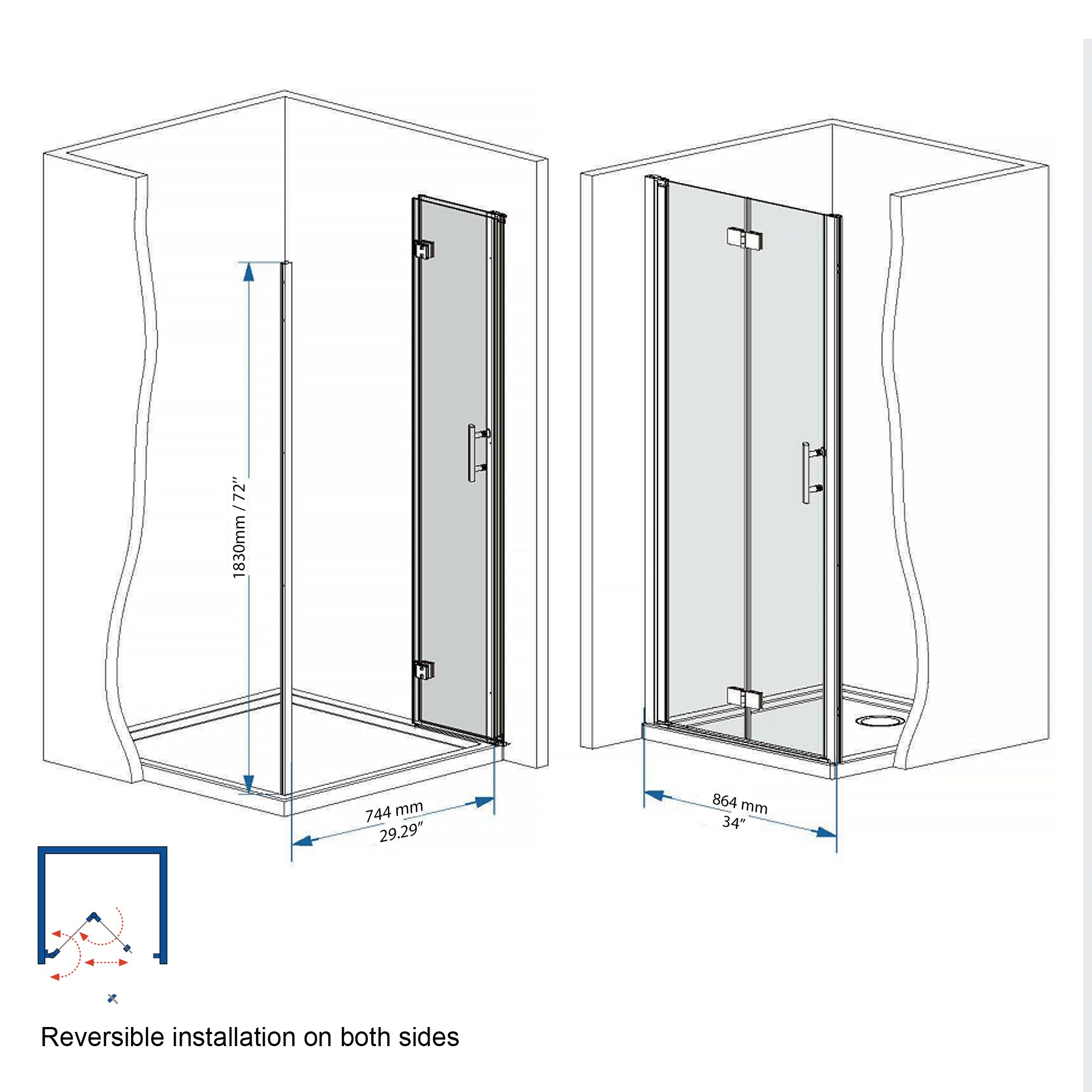 Matte Bifold Shower Door 35-34"x72" with Tempered Glass