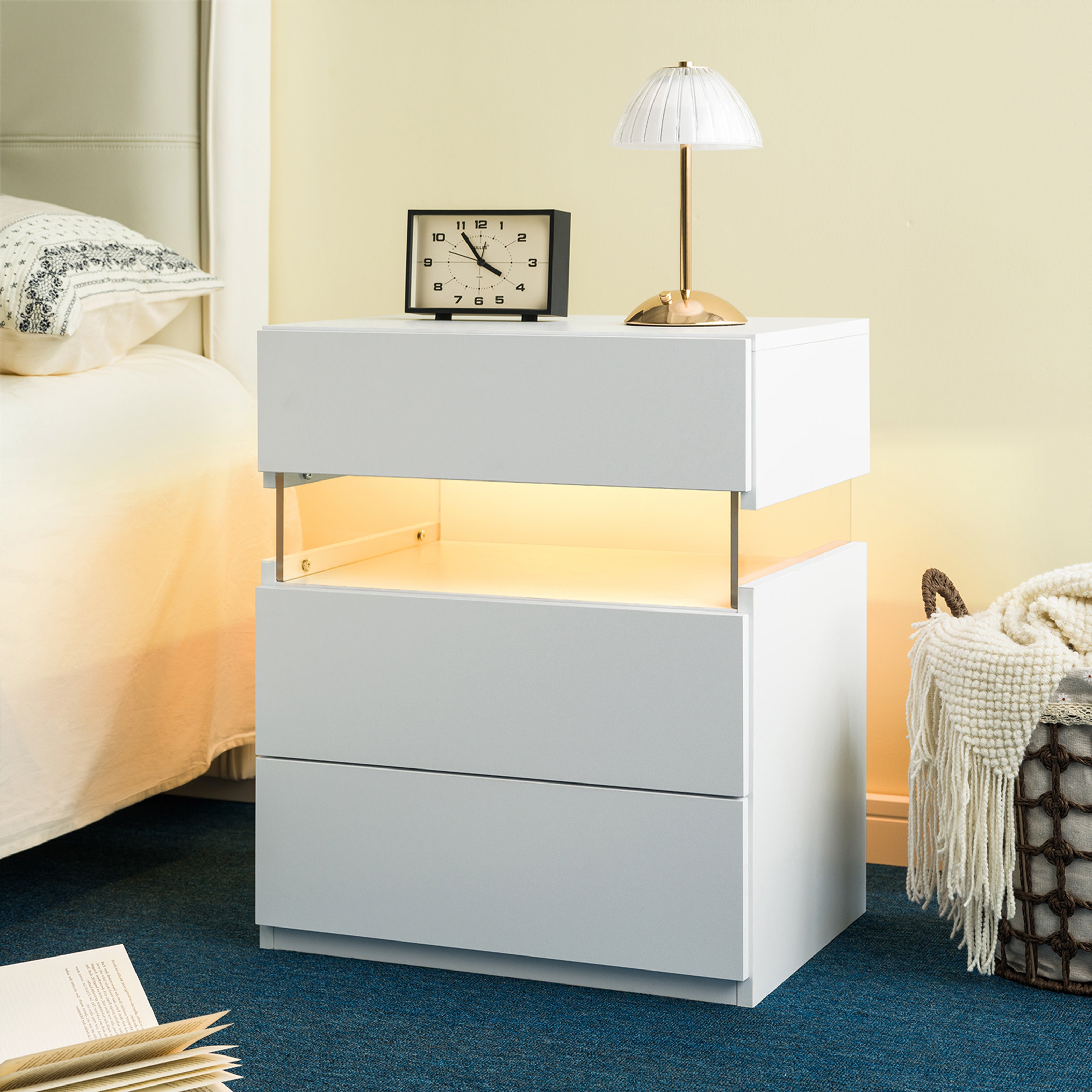 LED Nightstands 3 Drawer Dresser for Bedroom