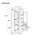 Tall Arched Top Storage Cabinet with Tempered Glass Doors