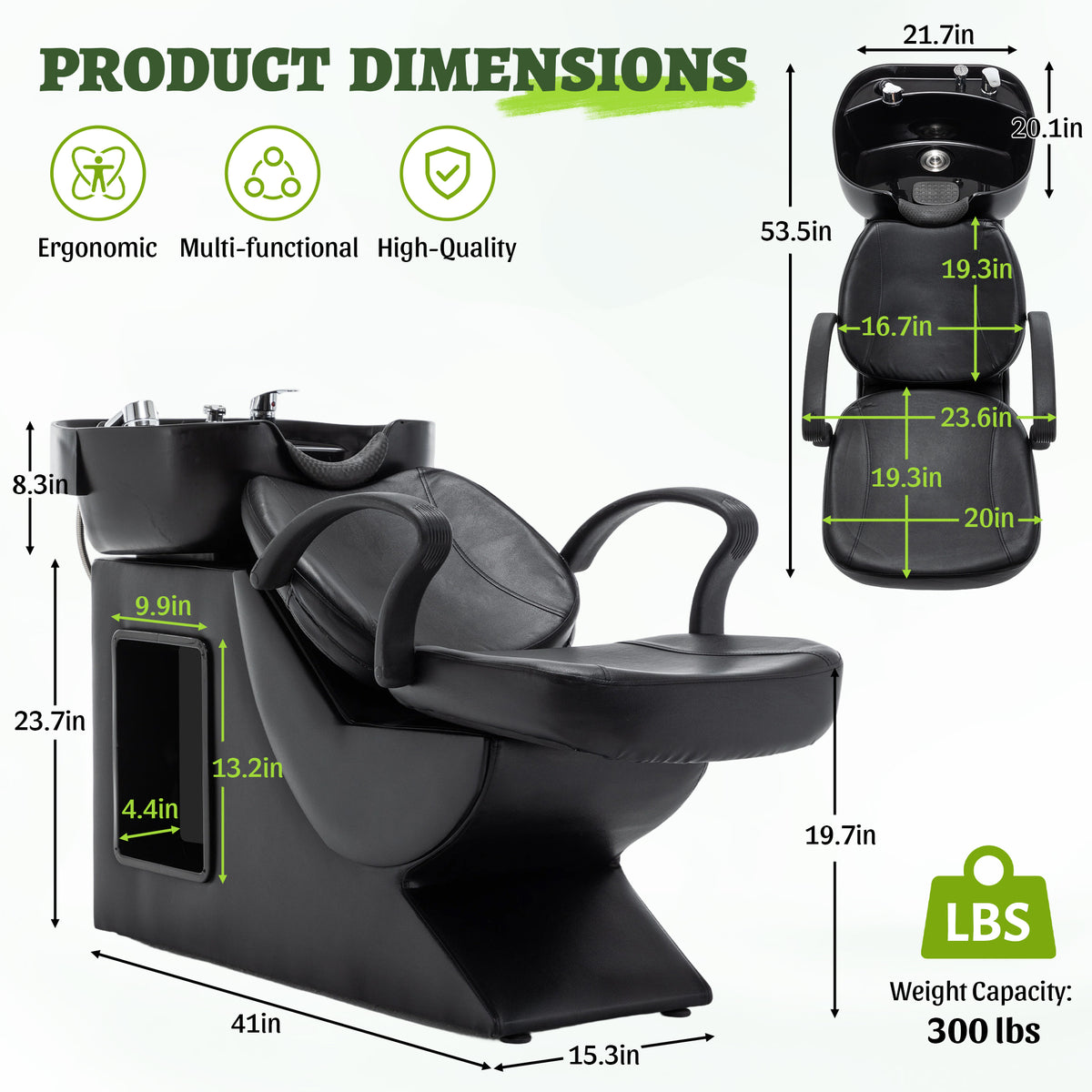 Shampoo Bowl and Chair Set for Salon, Hair Washing Station with ABS Sink & PU Leather Chair, Ergonomic Chair with Neck Rest, Side Storage, Hot/Cold Faucet & Sprayer for Spa Barbershop Beauty